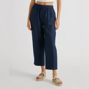 Quince Women’s 100% European Linen 25” Crop Pants | Deep Navy Blue | Large
